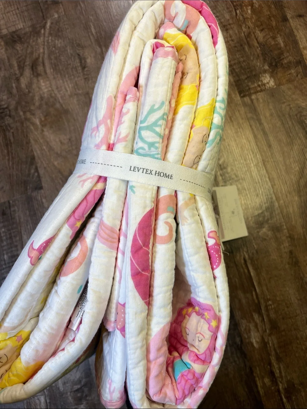 Levtex Mermaid Quilted Coverlet in White with Pink, Yellow & Teal